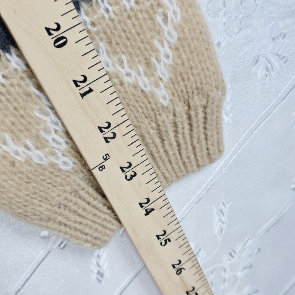 Vintage Mohair Knit Sweater Women's Small Gray Beige Fair Isle Pattern Crew Neck - Picture 8 of 10